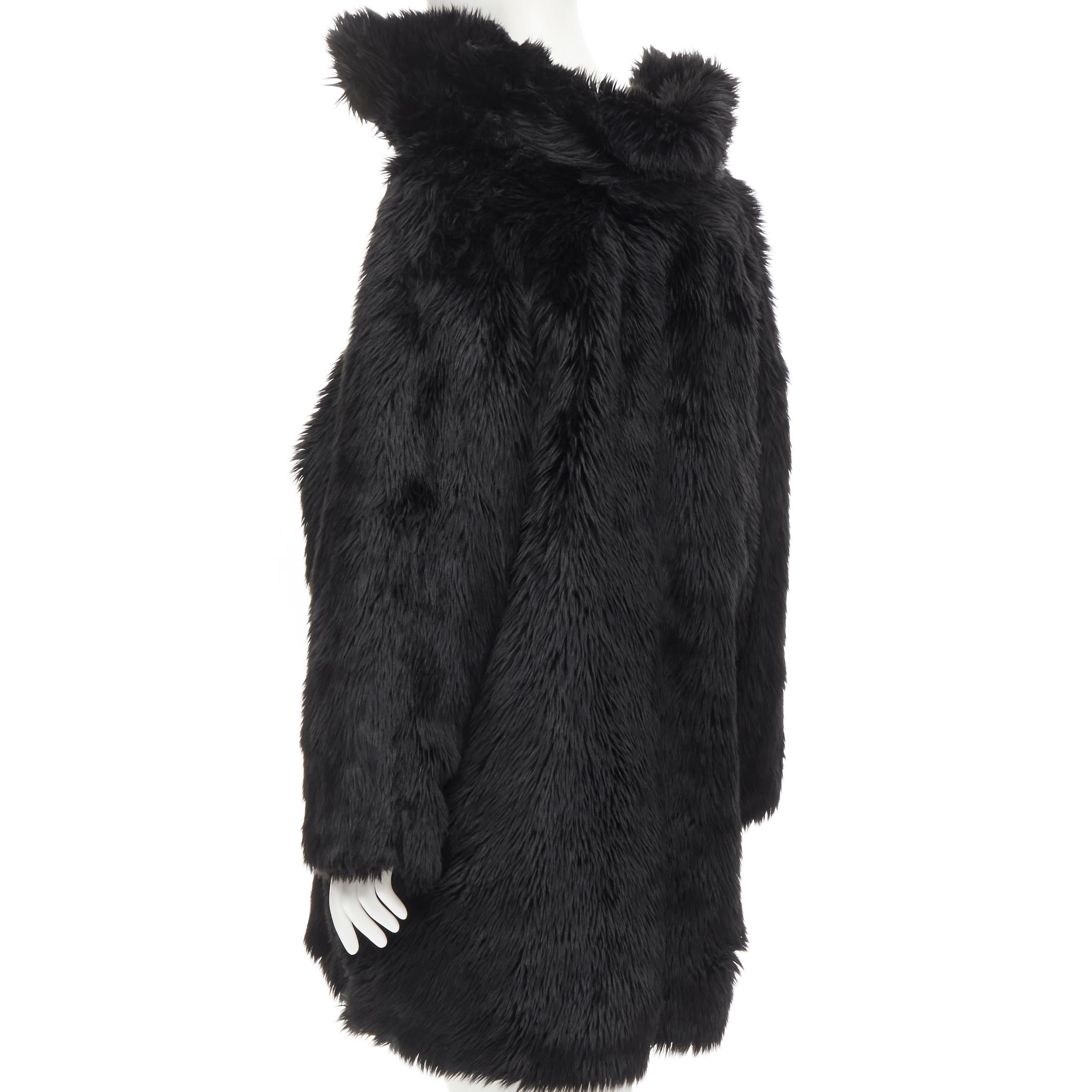Women's runway BALENCIAGA Demna Runway black faux fur Swing off shoulder coat FR34 XS