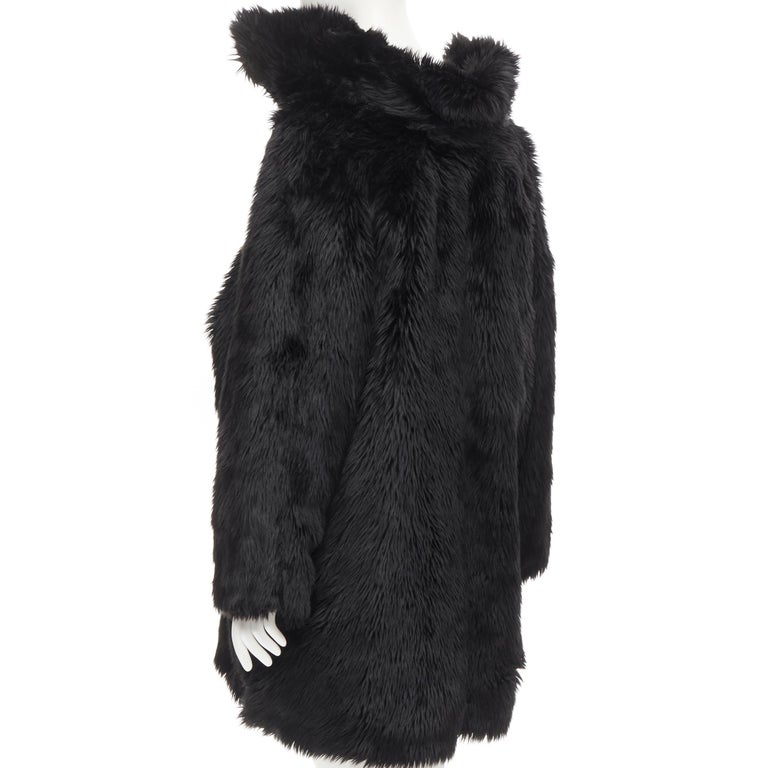 runway BALENCIAGA Demna Runway black faux fur Swing off shoulder coat FR34  XS For Sale at 1stDibs