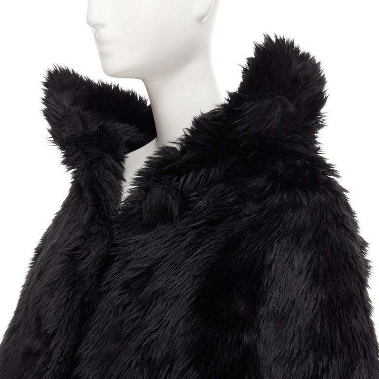 runway BALENCIAGA Demna Runway black faux fur Swing off shoulder coat FR34  XS For Sale at 1stDibs