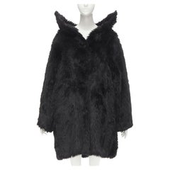 runway BALENCIAGA Demna Runway black faux fur Swing off shoulder coat FR34 XS