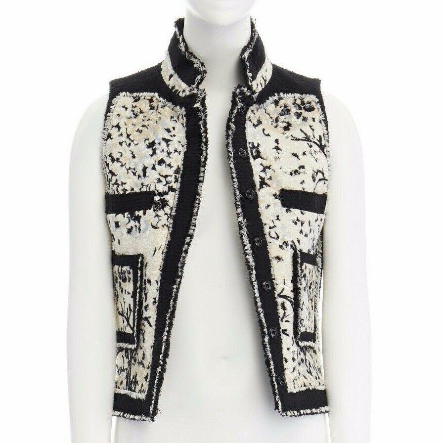runway BALENCIAGA GHESQUIERE 2008 black white wool jacquard raw edge vest IT38 S In Excellent Condition In Hong Kong, NT