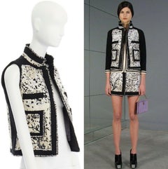 runway BALENCIAGA GHESQUIERE 2008 black white wool jacquard raw edge vest IT38 S