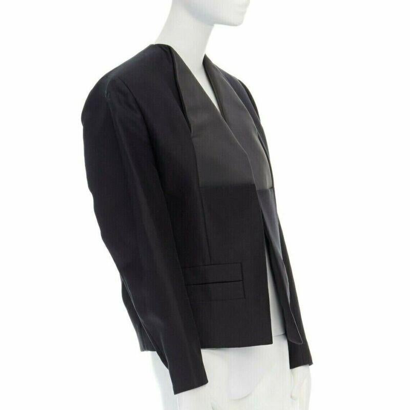 Black runway BALENCIAGA GHESQUIERE 2012 black leather panel collarless jacket FR34 XS For Sale