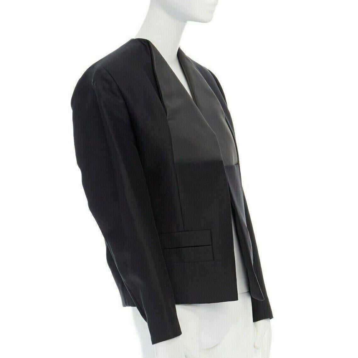 runway BALENCIAGA GHESQUIERE 2012 black leather panel collarless jacket FR34 XS In New Condition For Sale In Hong Kong, NT