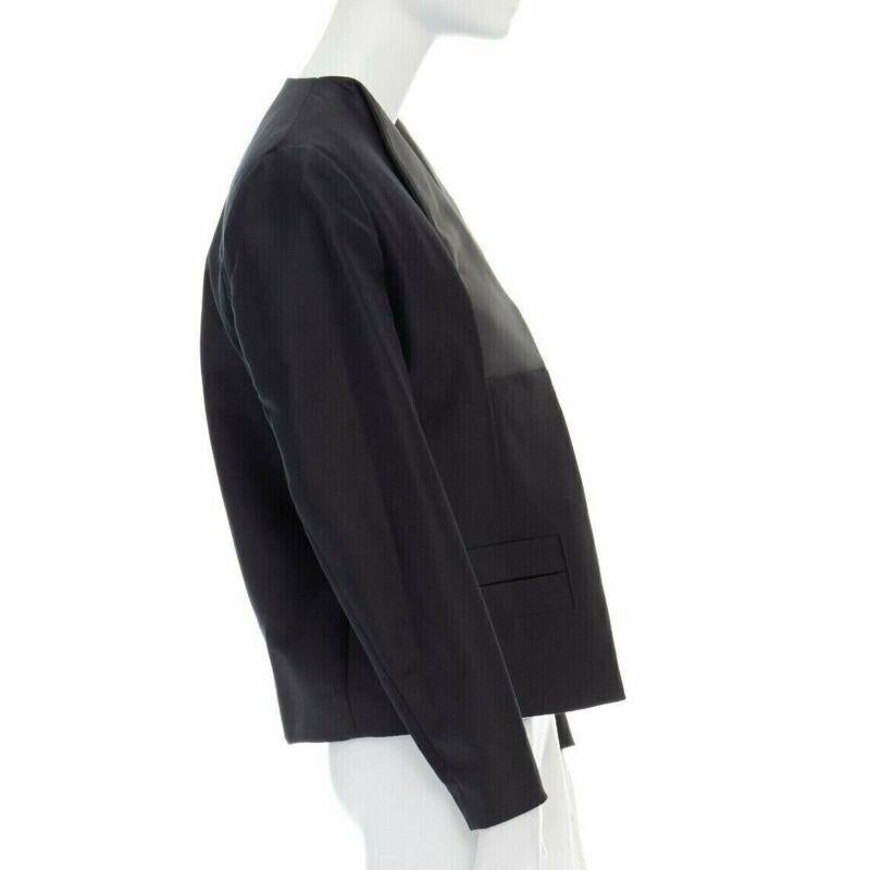 runway BALENCIAGA GHESQUIERE 2012 black leather panel collarless jacket FR34 XS In New Condition For Sale In Hong Kong, NT