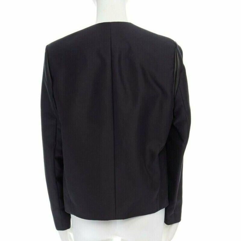 Women's runway BALENCIAGA GHESQUIERE 2012 black leather panel collarless jacket FR34 XS For Sale