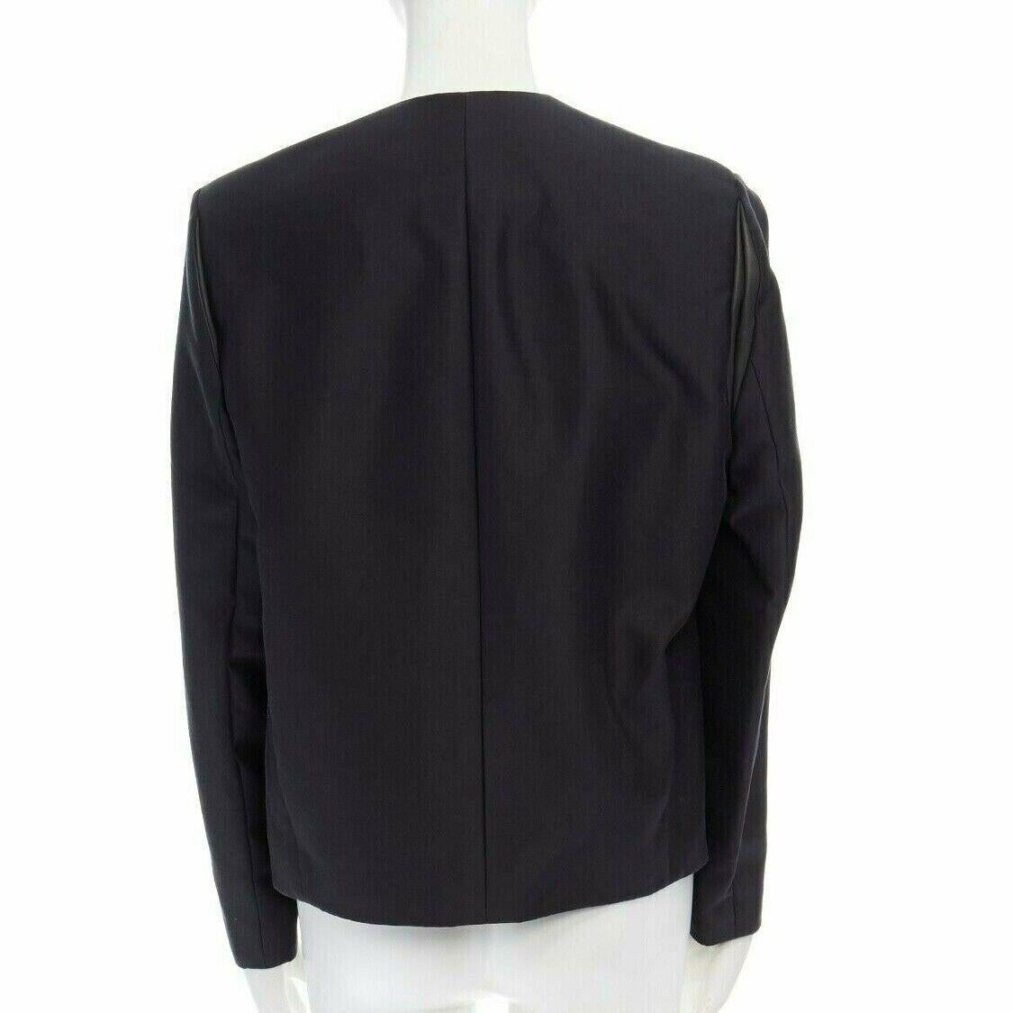 runway BALENCIAGA GHESQUIERE 2012 black leather panel collarless jacket FR34 XS For Sale 1