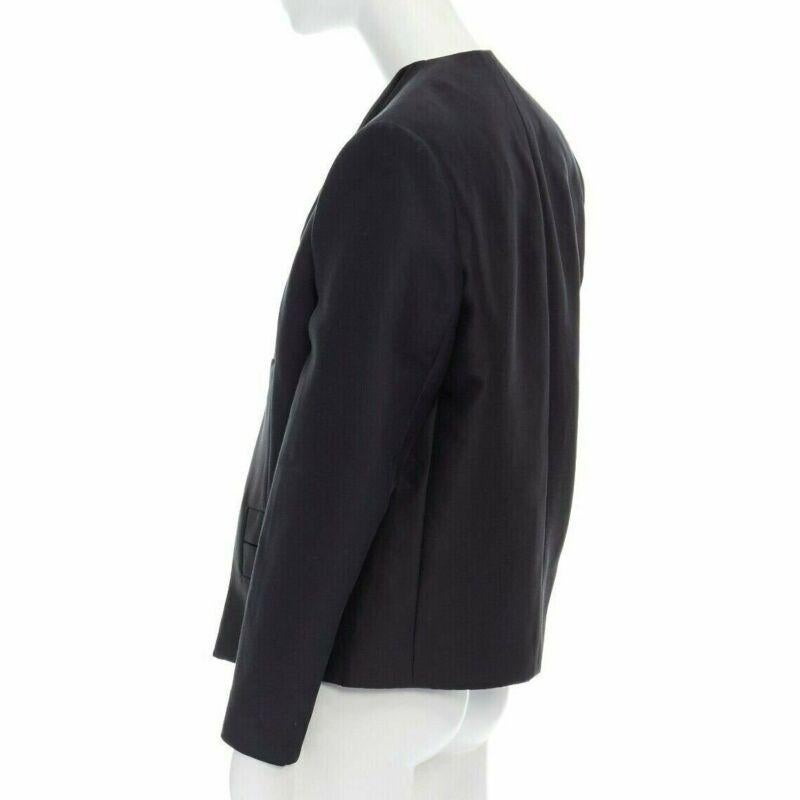 runway BALENCIAGA GHESQUIERE 2012 black leather panel collarless jacket FR34 XS For Sale 1