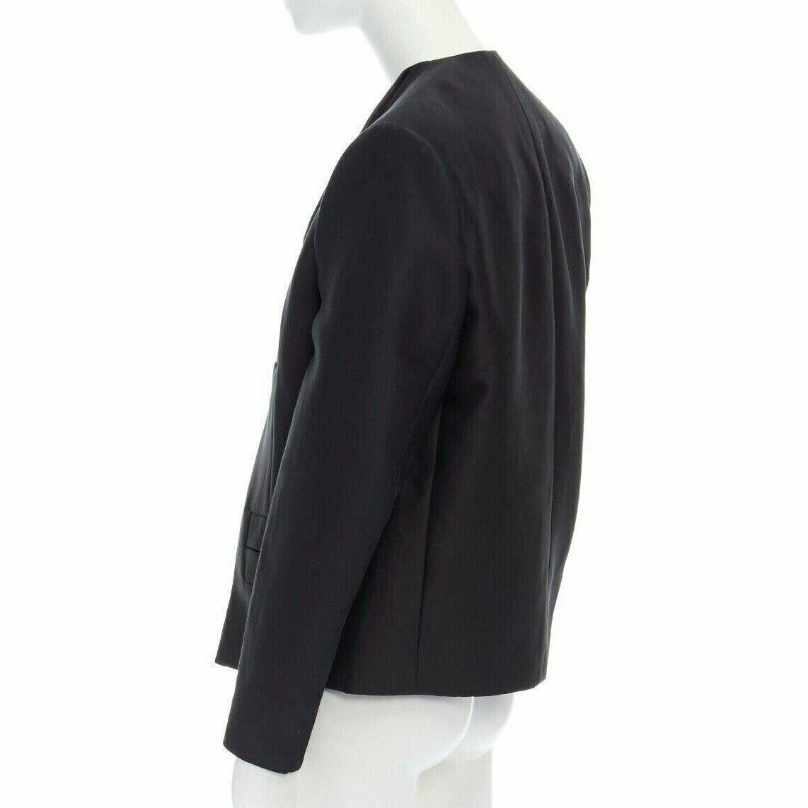 runway BALENCIAGA GHESQUIERE 2012 black leather panel collarless jacket FR34 XS For Sale 2