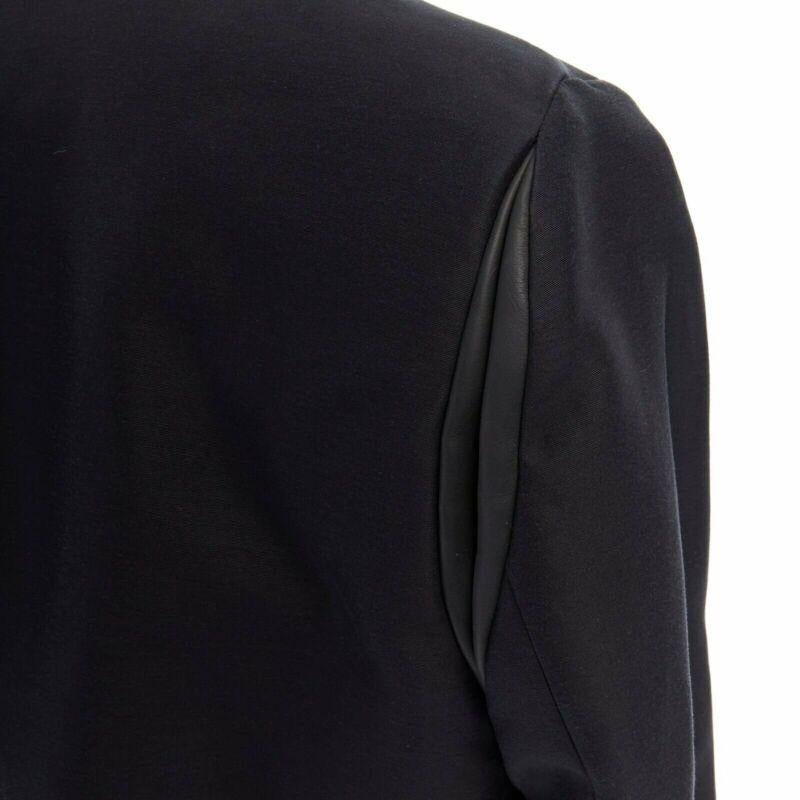 runway BALENCIAGA GHESQUIERE 2012 black leather panel collarless jacket FR34 XS For Sale 3