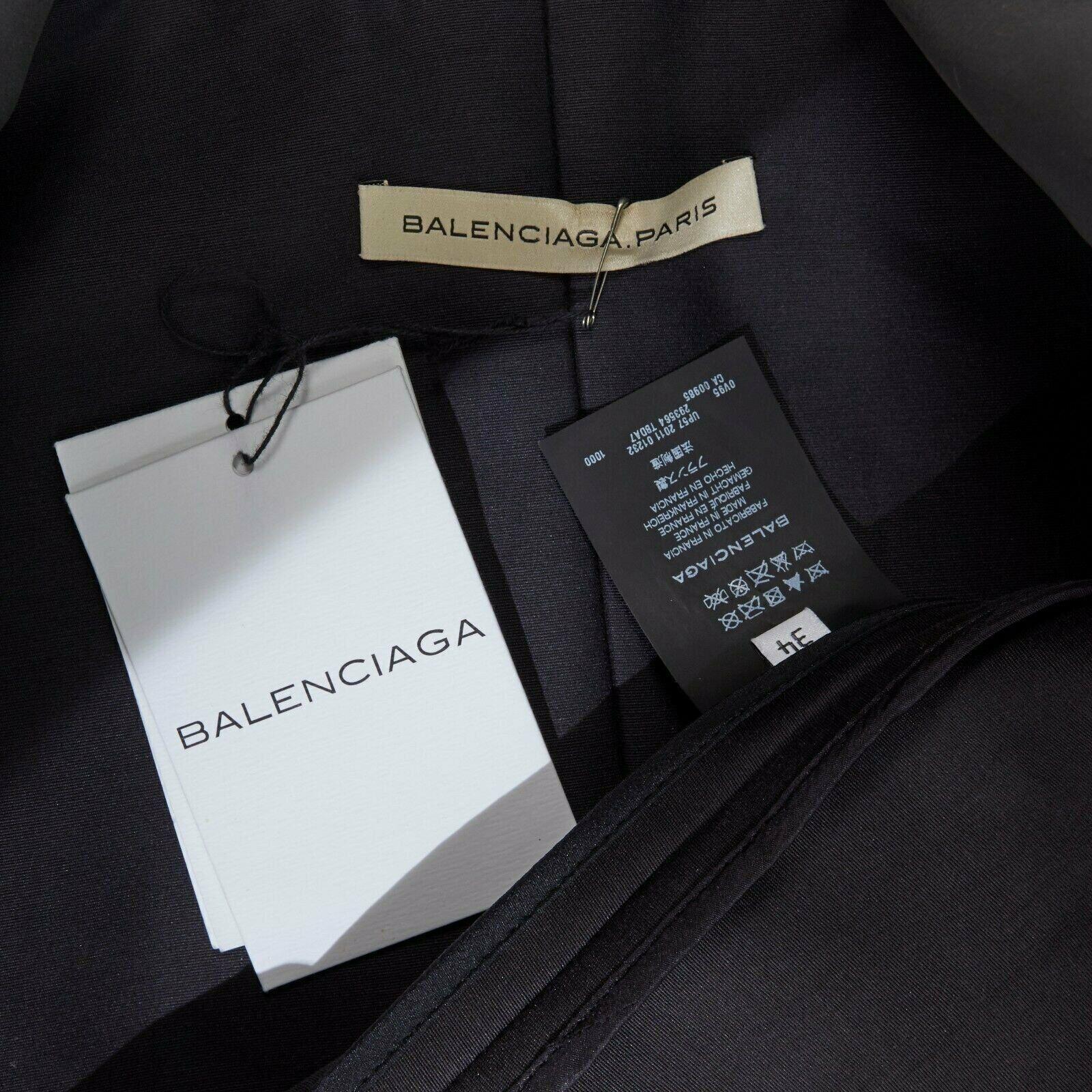 runway BALENCIAGA GHESQUIERE 2012 black leather panel collarless jacket FR34 XS For Sale 5