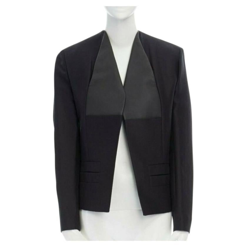 BALENCIAGA GHESQUIERE 2012 giacca senza collo in pelle nera FR34 XS