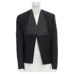 runway BALENCIAGA GHESQUIERE 2012 black leather panel collarless jacket FR34 XS