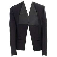runway BALENCIAGA GHESQUIERE 2012 black leather panel collarless jacket FR34 XS