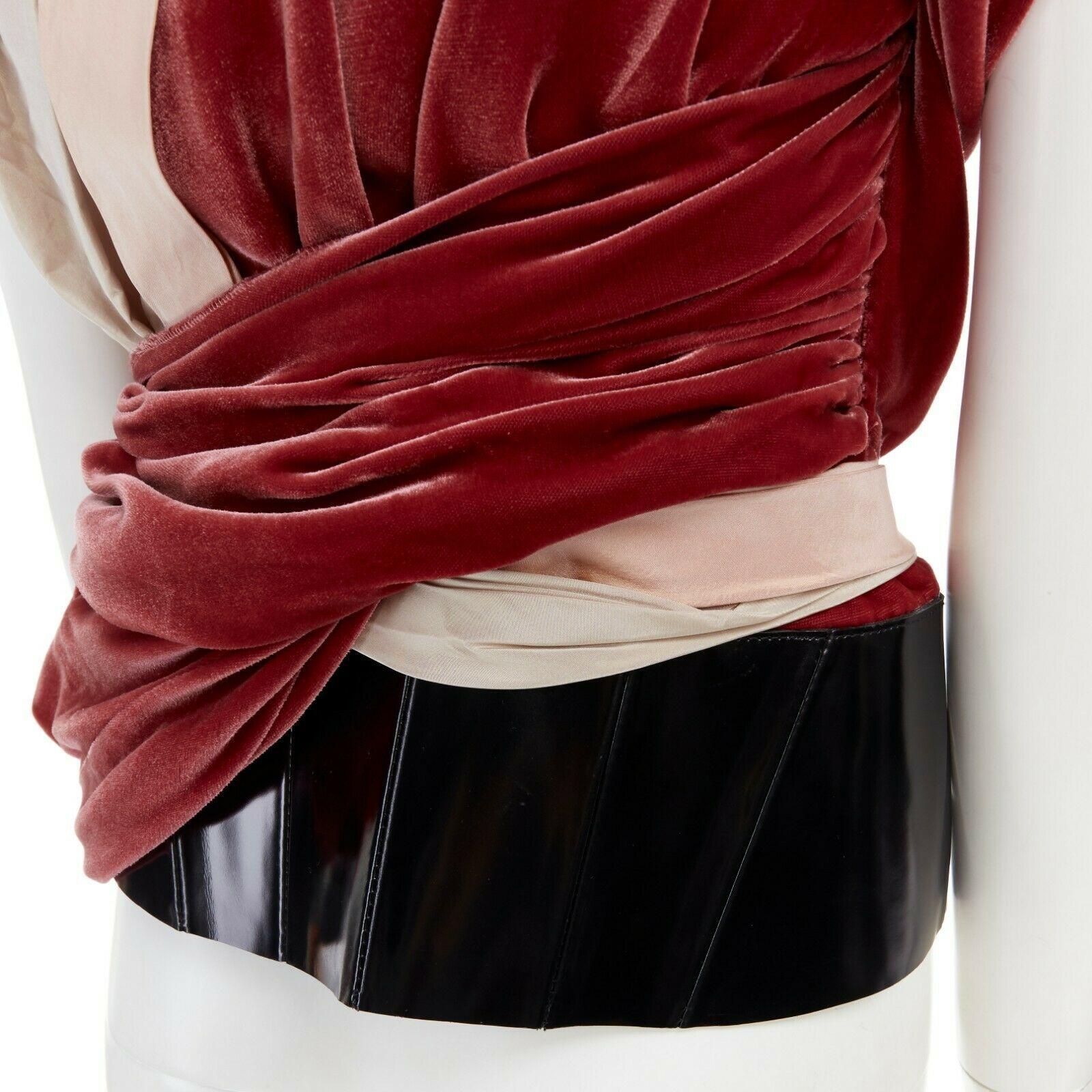 runway BALENCIAGA GHESQUIERE AW08 red draped velvet corset top FR38 US6 UK10 2