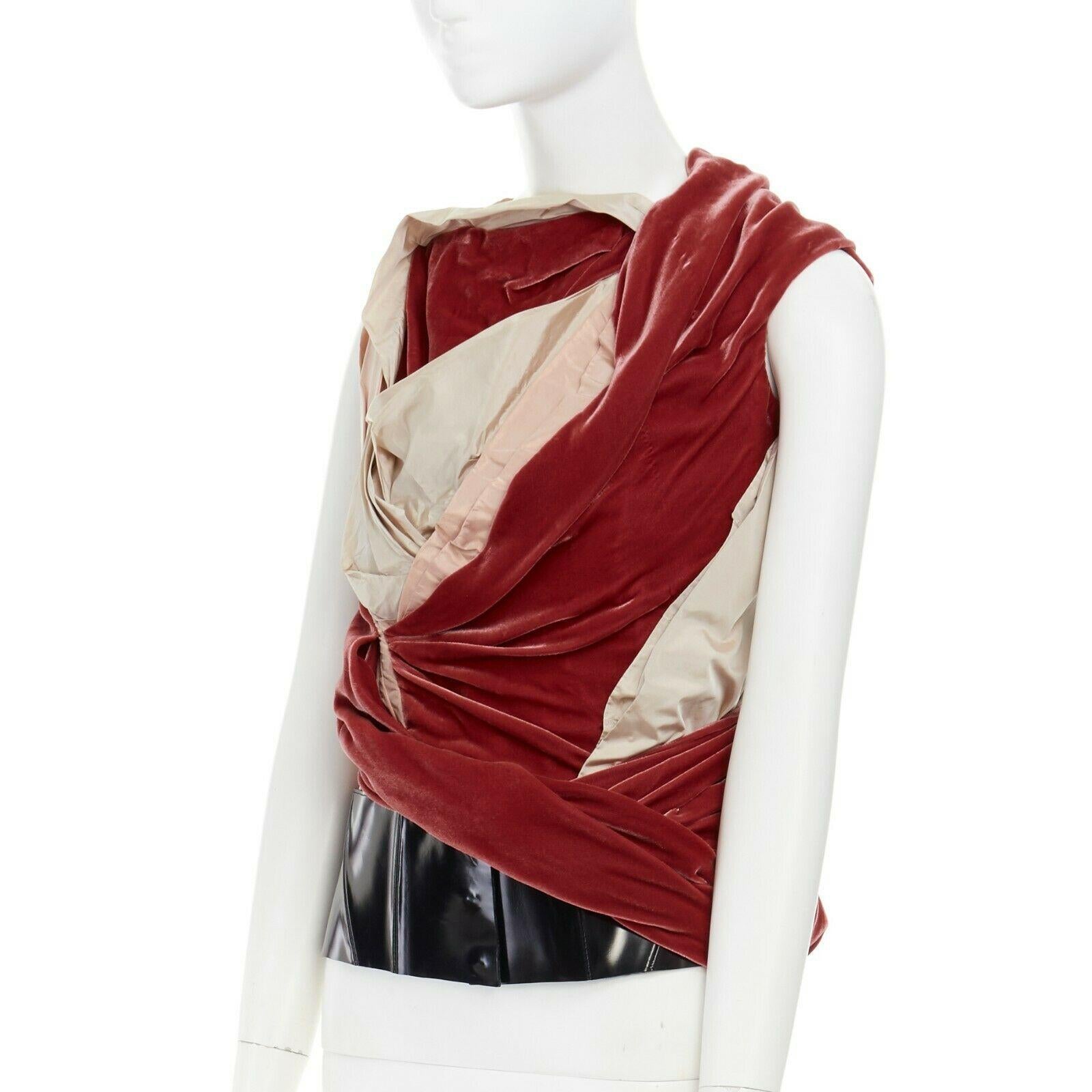 runway BALENCIAGA GHESQUIERE AW08 red draped velvet corset top FR38 US6 UK10 In Excellent Condition In Hong Kong, NT