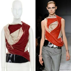 runway BALENCIAGA GHESQUIERE AW08 red draped velvet corset top FR38 US6 UK10