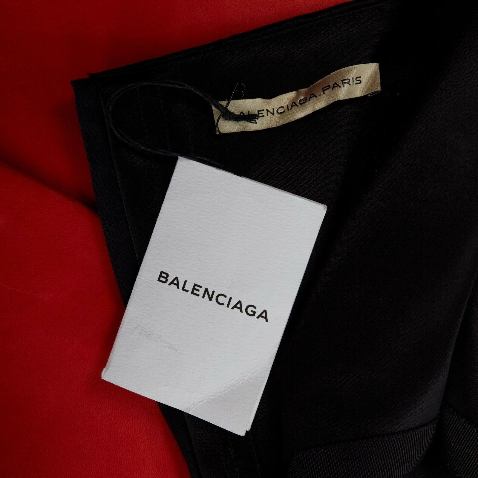 runway BALENCIAGA GHESQUIERE AW12 black satin bustier red leather dress UK8 US4 7