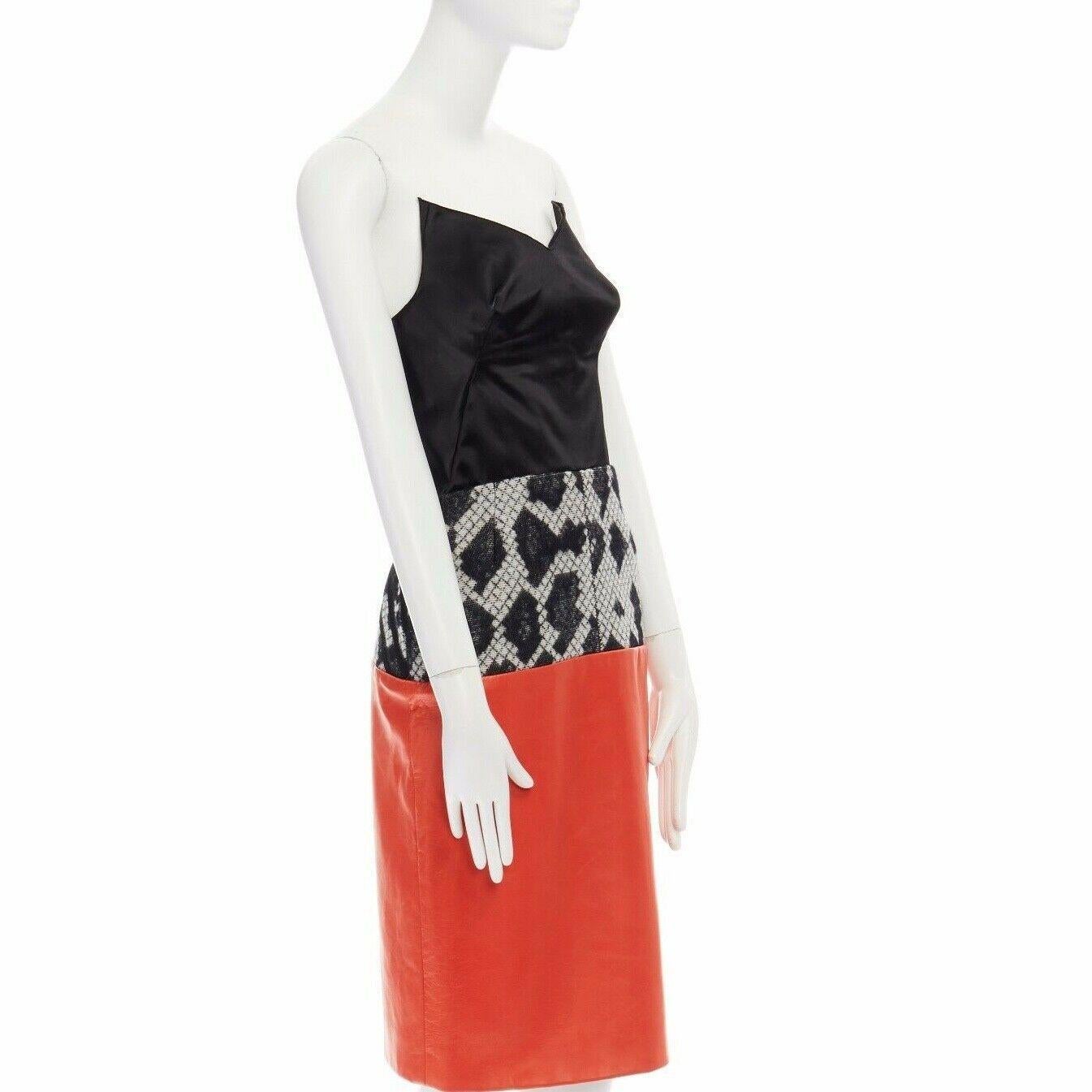 runway BALENCIAGA GHESQUIERE AW12 black satin bustier red leather dress UK8 US4 In Good Condition In Hong Kong, NT