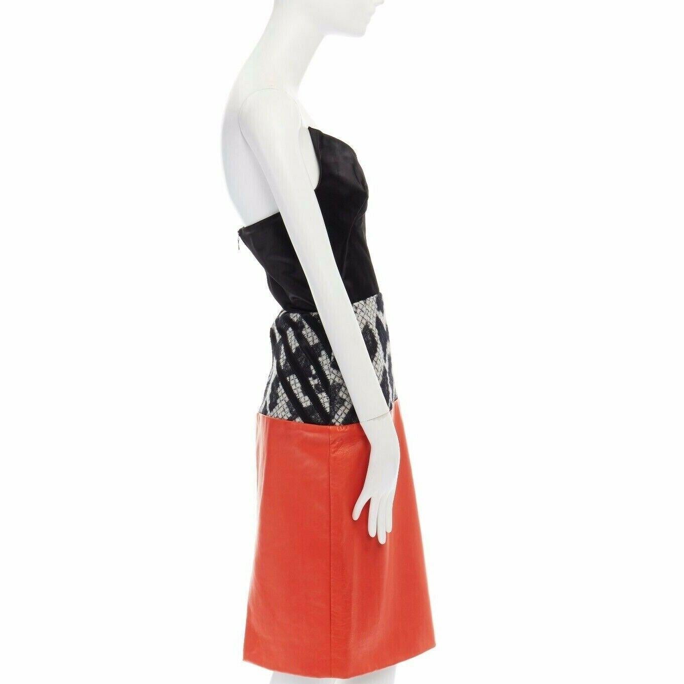 Women's runway BALENCIAGA GHESQUIERE AW12 black satin bustier red leather dress UK8 US4