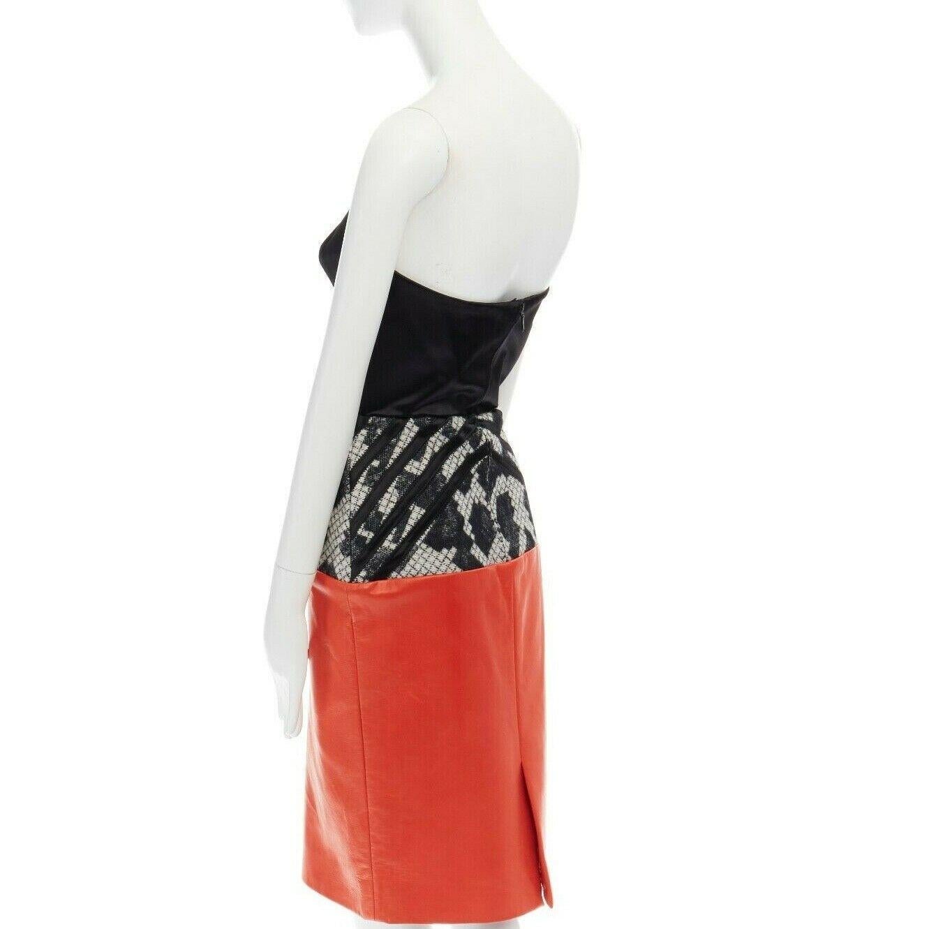 runway BALENCIAGA GHESQUIERE AW12 black satin bustier red leather dress UK8 US4 2