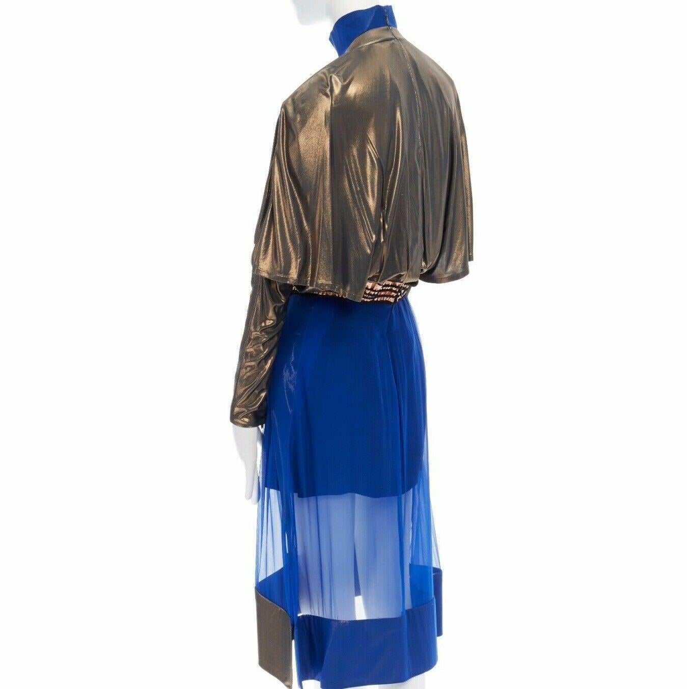 runway BALENCIAGA GHESQUIERE AW12 blue copper futuristic bust silk dress FR36 S In Excellent Condition In Hong Kong, NT