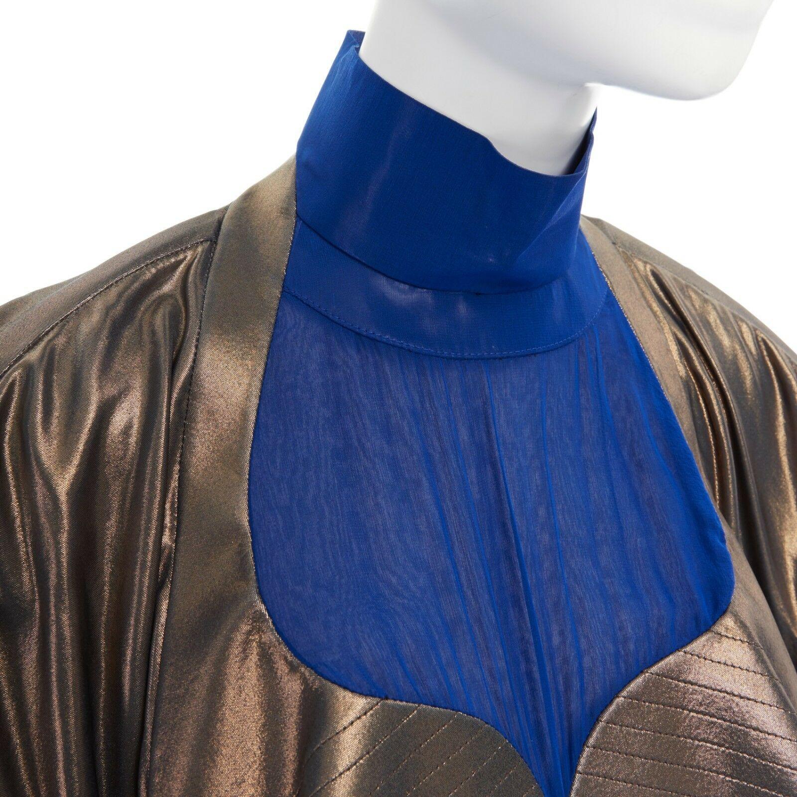 Women's runway BALENCIAGA GHESQUIERE AW12 blue copper futuristic bust silk dress FR36 S