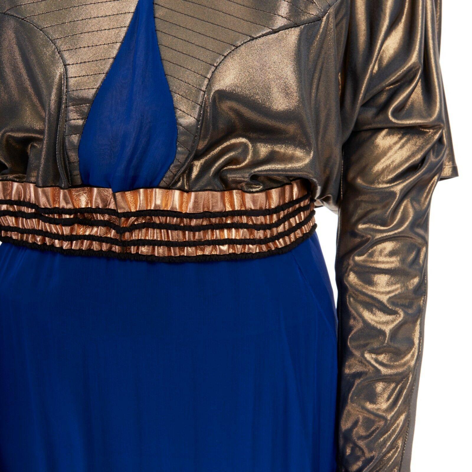 runway BALENCIAGA GHESQUIERE AW12 blue copper futuristic bust silk dress FR36 S 2