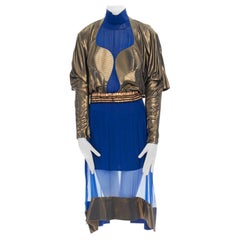 runway BALENCIAGA GHESQUIERE AW12 blue copper futuristic bust silk dress FR36 S