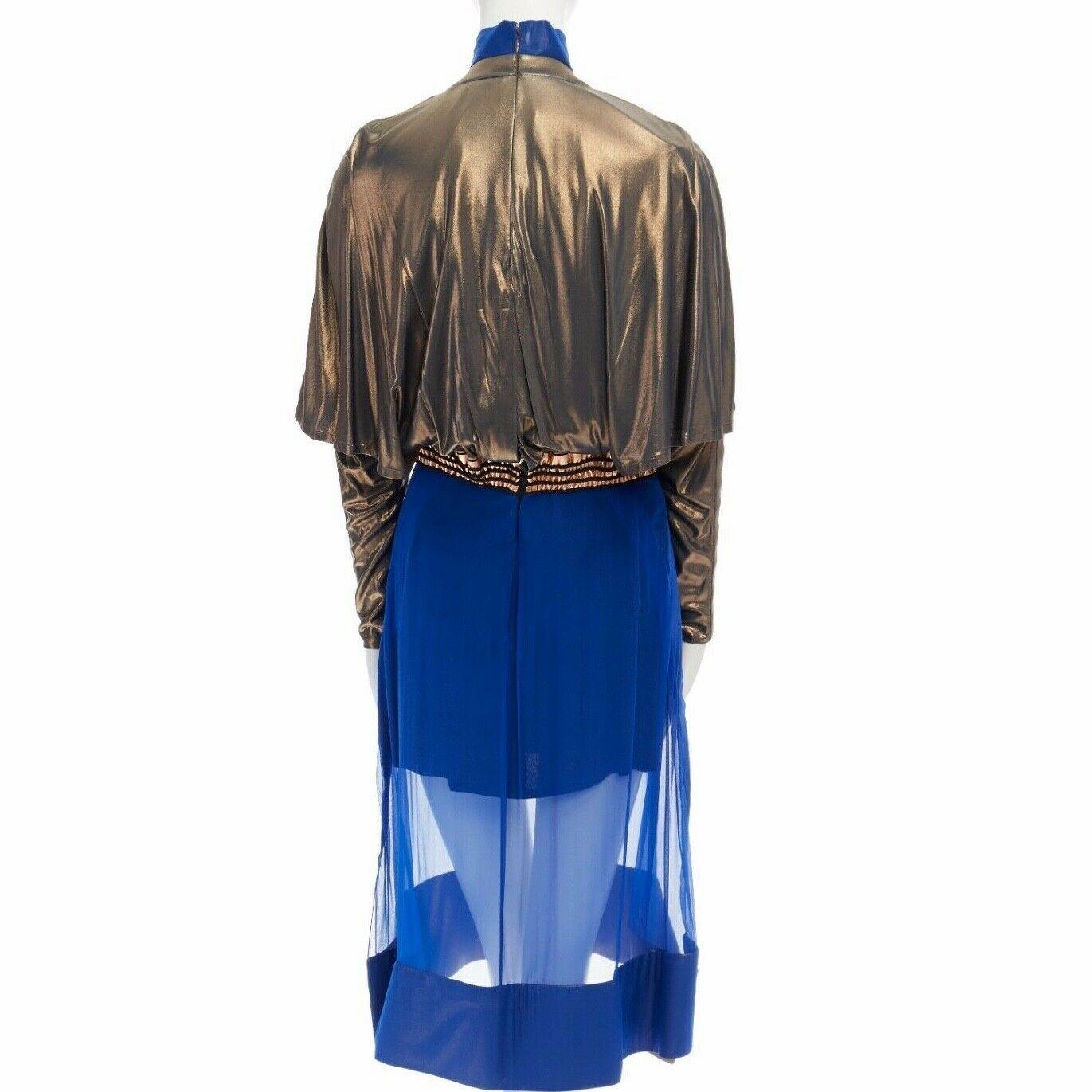 Women's runway BALENCIAGA GHESQUIERE AW12 blue copper futuristic silk dress FR36 US4 UK8