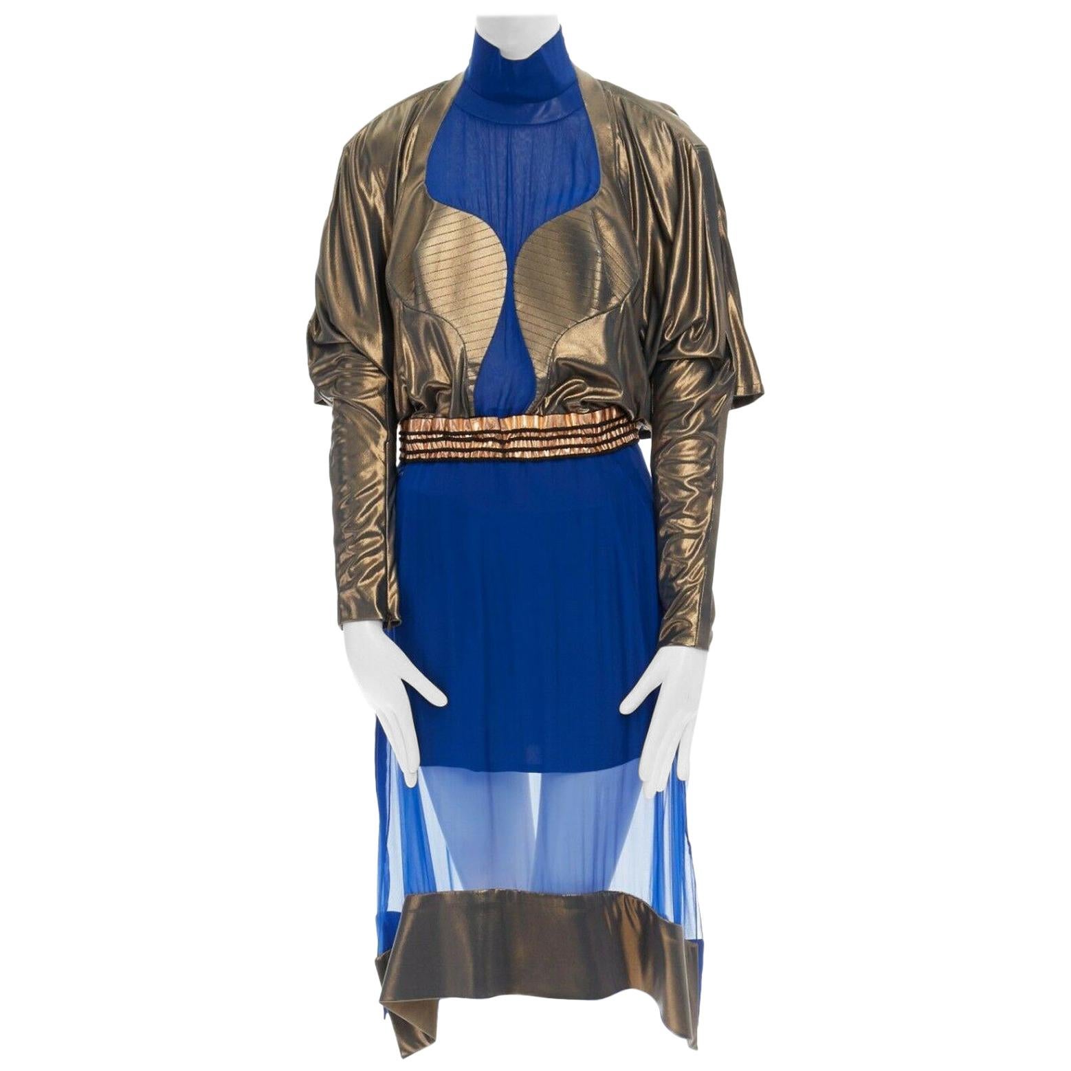 runway BALENCIAGA GHESQUIERE AW12 blue copper futuristic silk dress FR36 US4 UK8