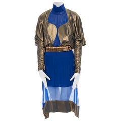 runway BALENCIAGA GHESQUIERE AW12 blue copper futuristic silk dress FR36 US4 UK8