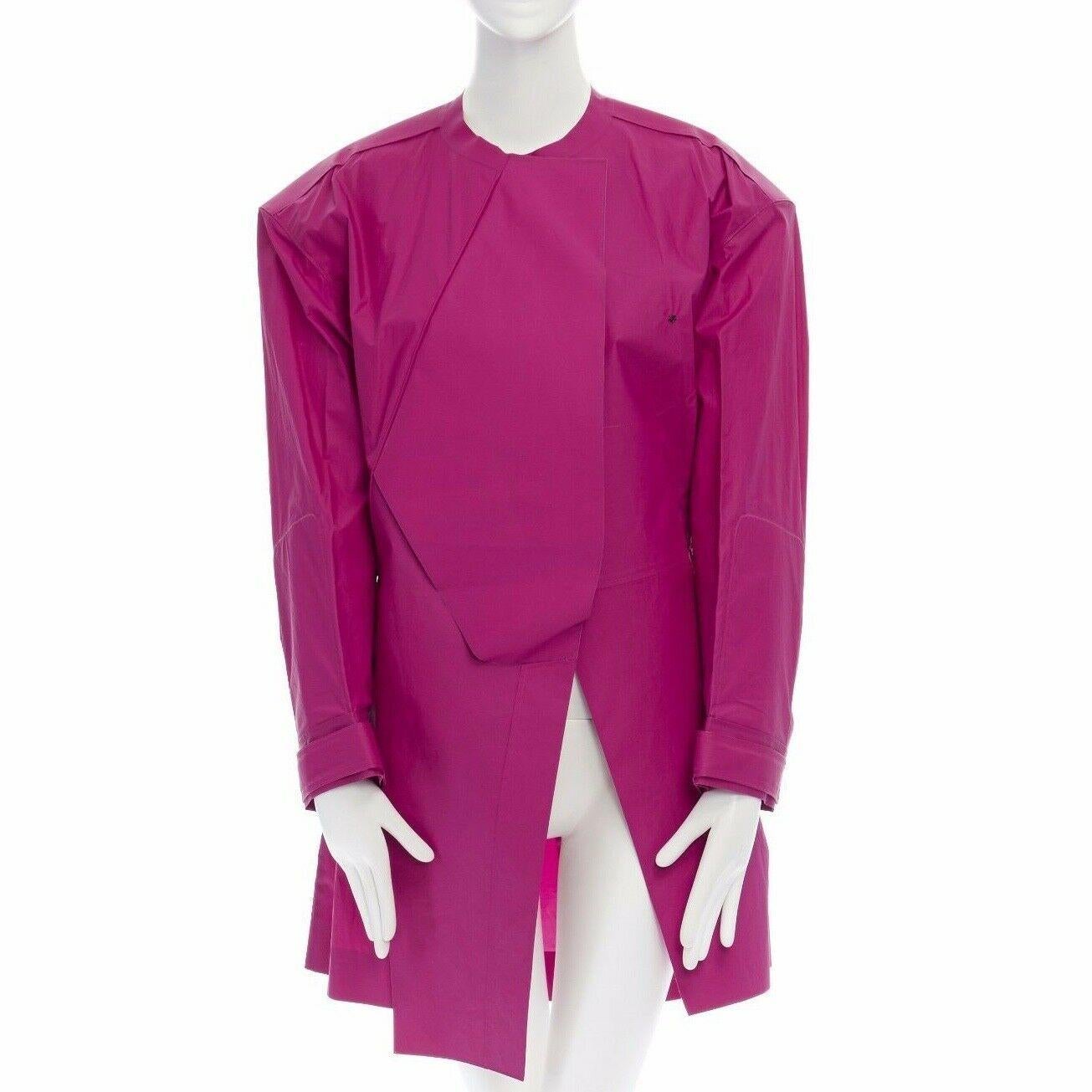 runway BALENCIAGA GHESQUIERE AW12 fuchsia silk cotton trench coat dress top FR38 In Good Condition In Hong Kong, NT