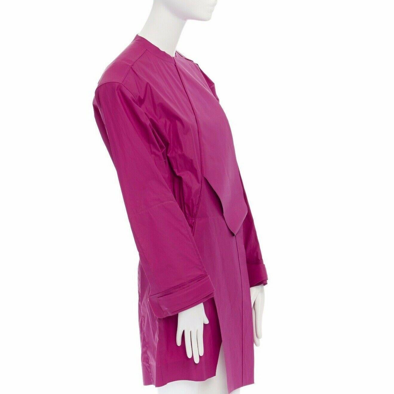 Women's runway BALENCIAGA GHESQUIERE AW12 fuchsia silk cotton trench coat dress top FR38