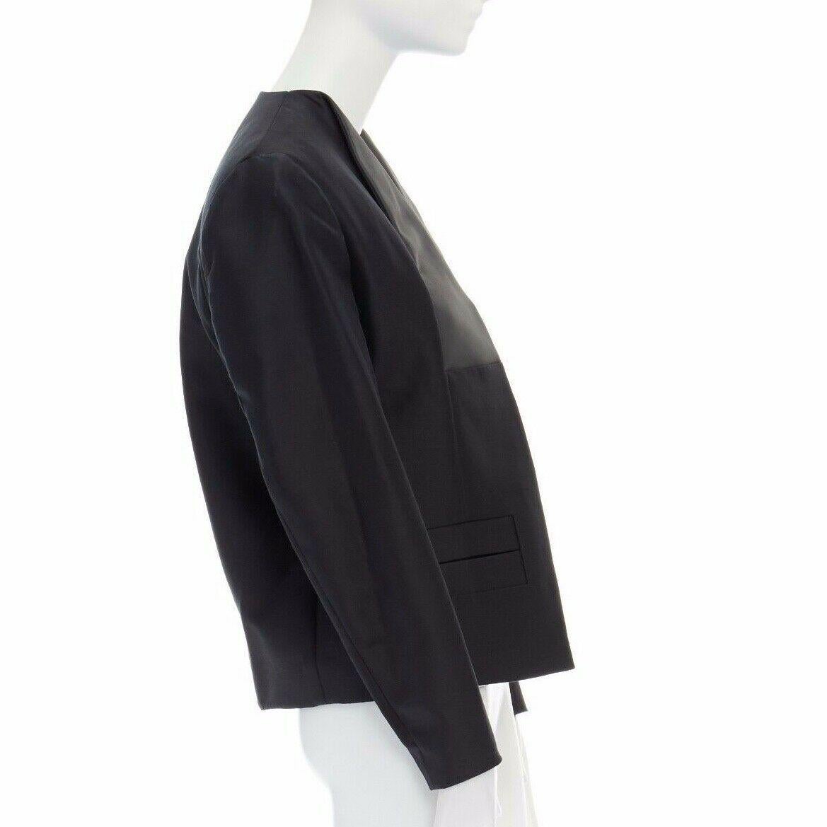 runway BALENCIAGA GHESQUIERE SS12 black leather panel collarless jacket FR34 XS In Good Condition In Hong Kong, NT