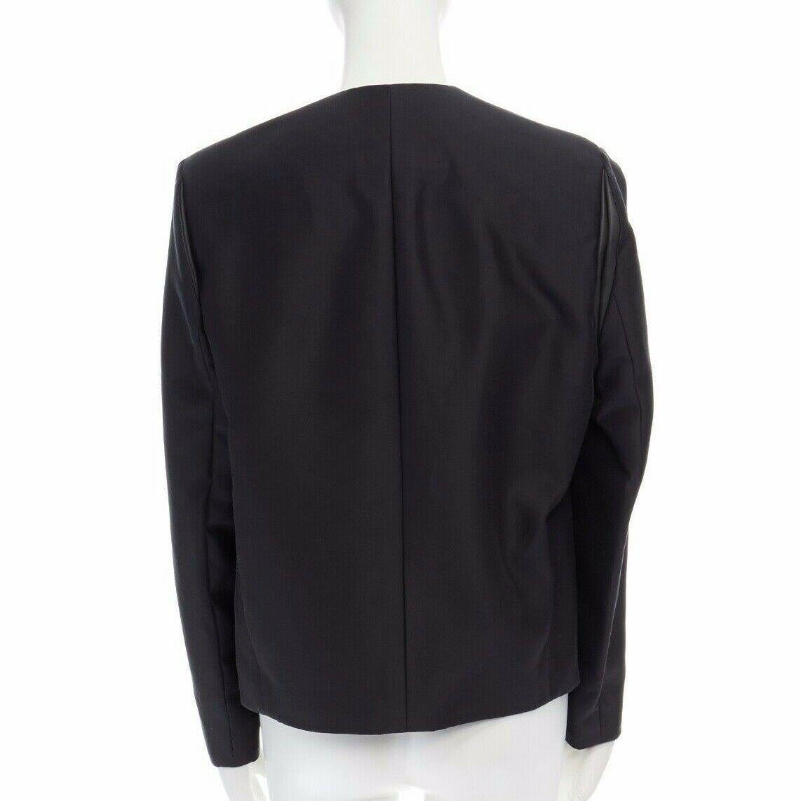 Women's runway BALENCIAGA GHESQUIERE SS12 black leather panel collarless jacket FR34 XS