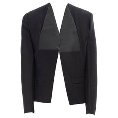 runway BALENCIAGA GHESQUIERE SS12 black leather panel collarless jacket FR34 XS