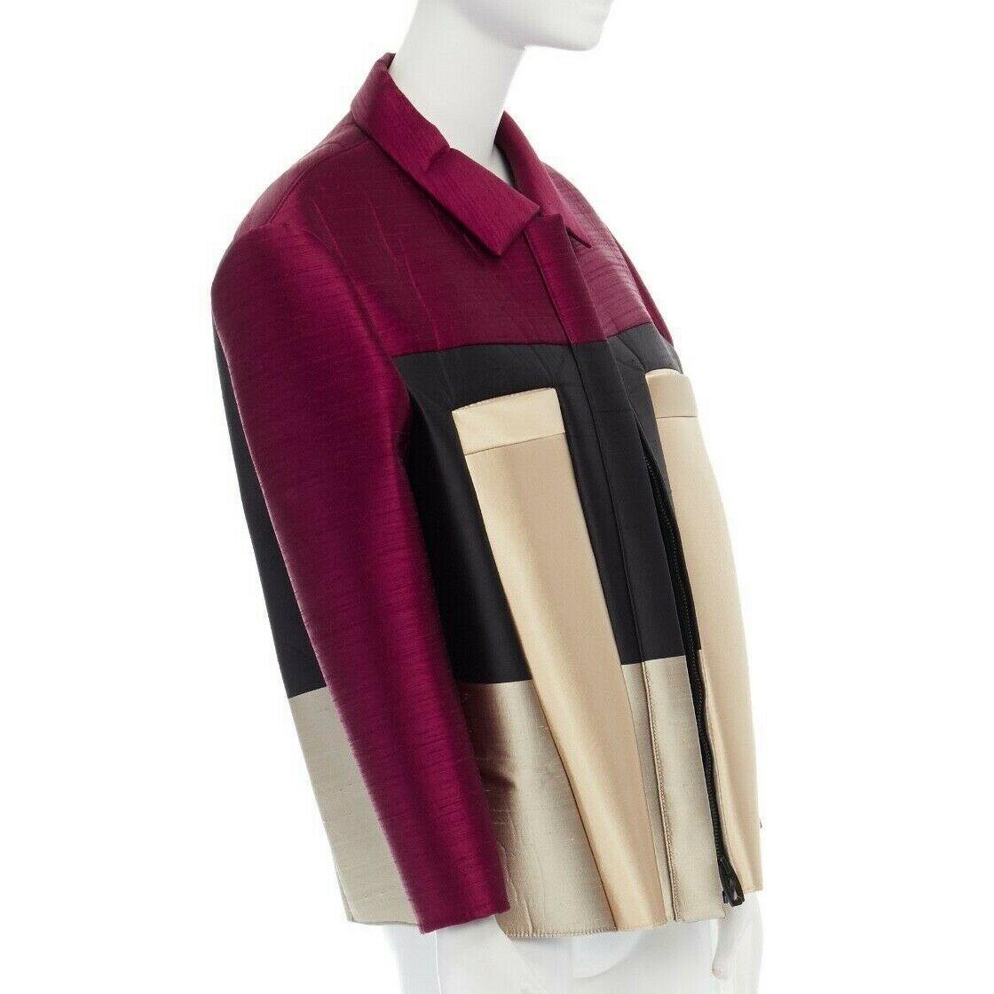 Black runway BALENCIAGA GHESQUIERE SS12 pink color block silk padded jacket coat FR34