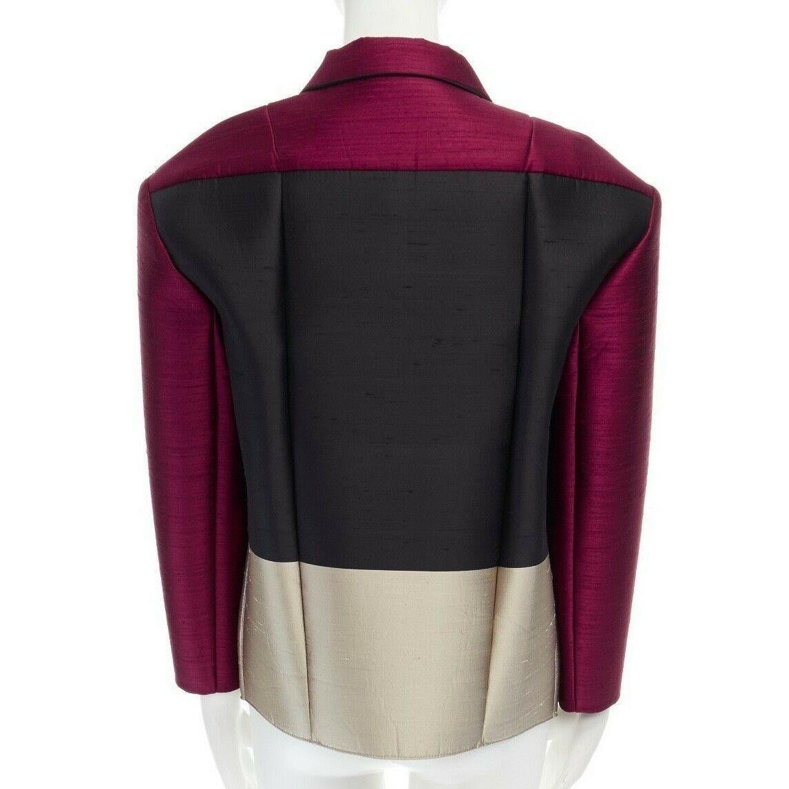 Women's runway BALENCIAGA GHESQUIERE SS12 pink color block silk padded jacket coat FR34
