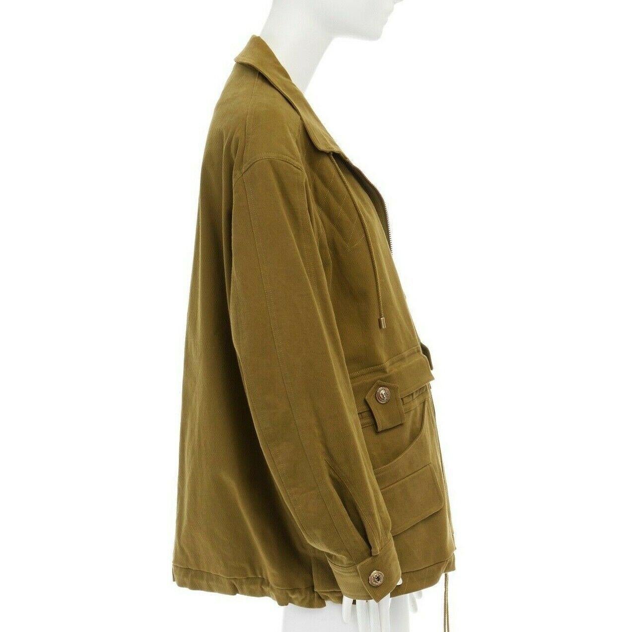 runway BALMAIN 2014 green stretch military cargo pockets oversized jacket FR40 L In Excellent Condition In Hong Kong, NT