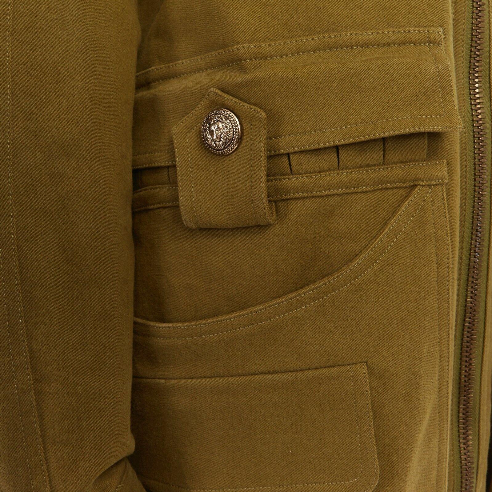 runway BALMAIN 2014 green stretch military cargo pockets oversized jacket FR40 L 1