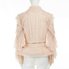 runway BALMAIN 2018 pink knit ruffle trimmed zip detached hem biker jacket FR36