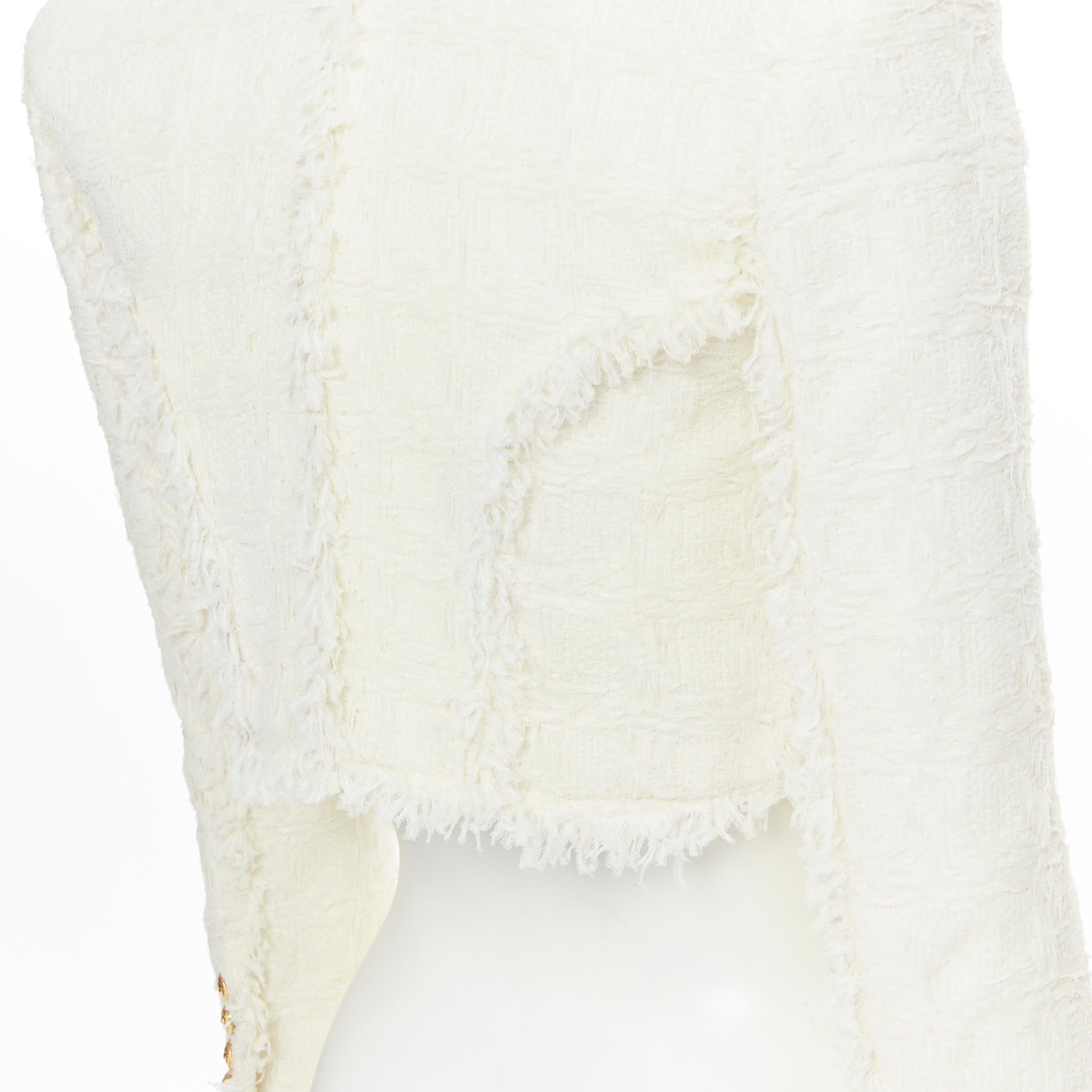 runway BALMAIN ivory white tweed crystal pearl brooch cropped blazer jacket FR34 2