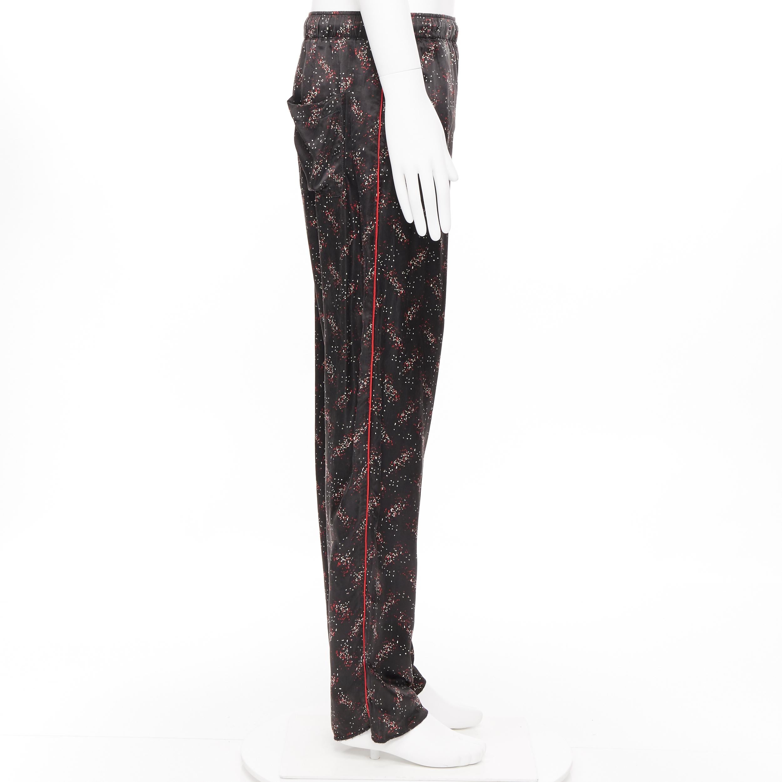 Black runway BOTTEGA VENETA 100% silk black white red speckle print pajama pants IT48