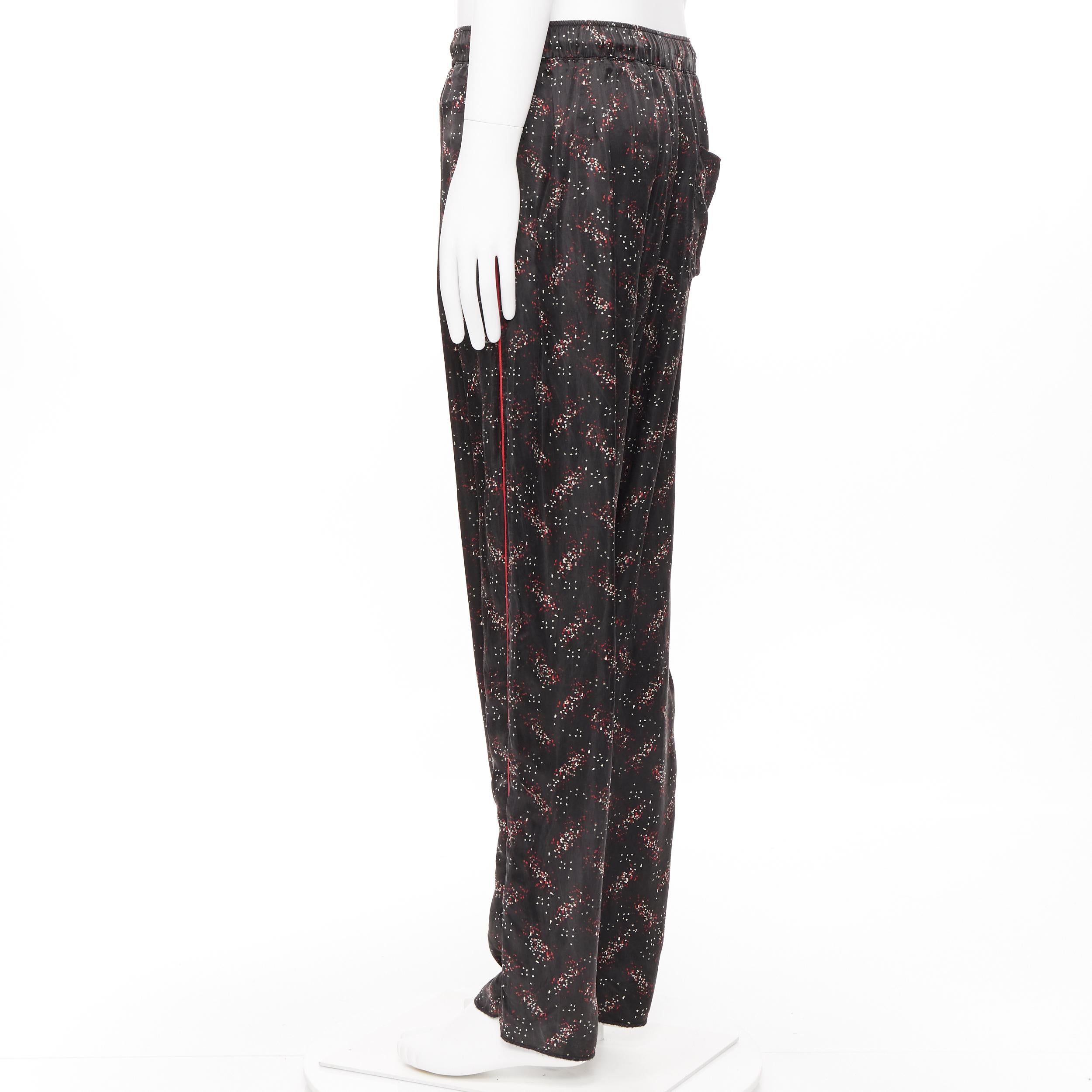 Men's runway BOTTEGA VENETA 100% silk black white red speckle print pajama pants IT48