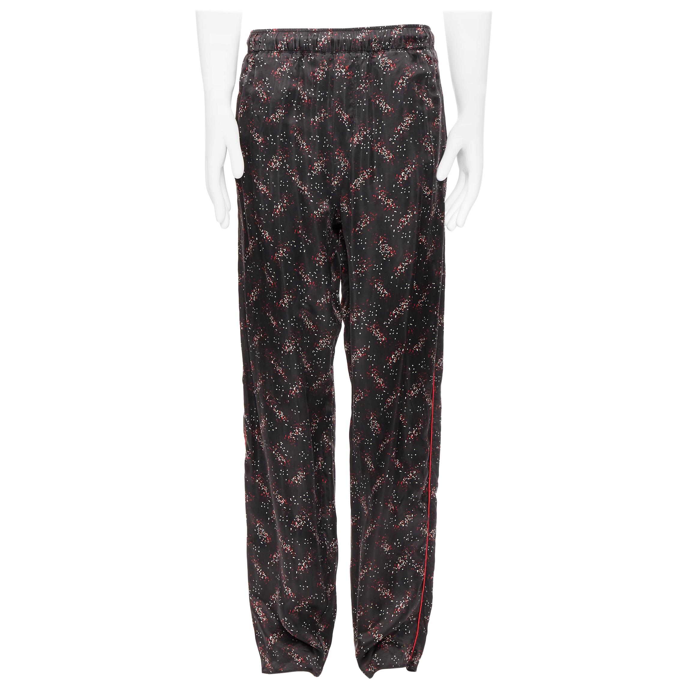 runway BOTTEGA VENETA 100% silk black white red speckle print pajama pants IT48