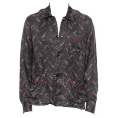 Laufsteg BOTTEGA VENETA 100% Seide schwarz weiß rot gesprenkeltes Pyjamahemd EU48