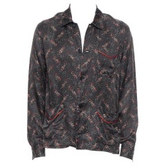 runway BOTTEGA VENETA 100% silk black white red speckle print pajama shirt EU48