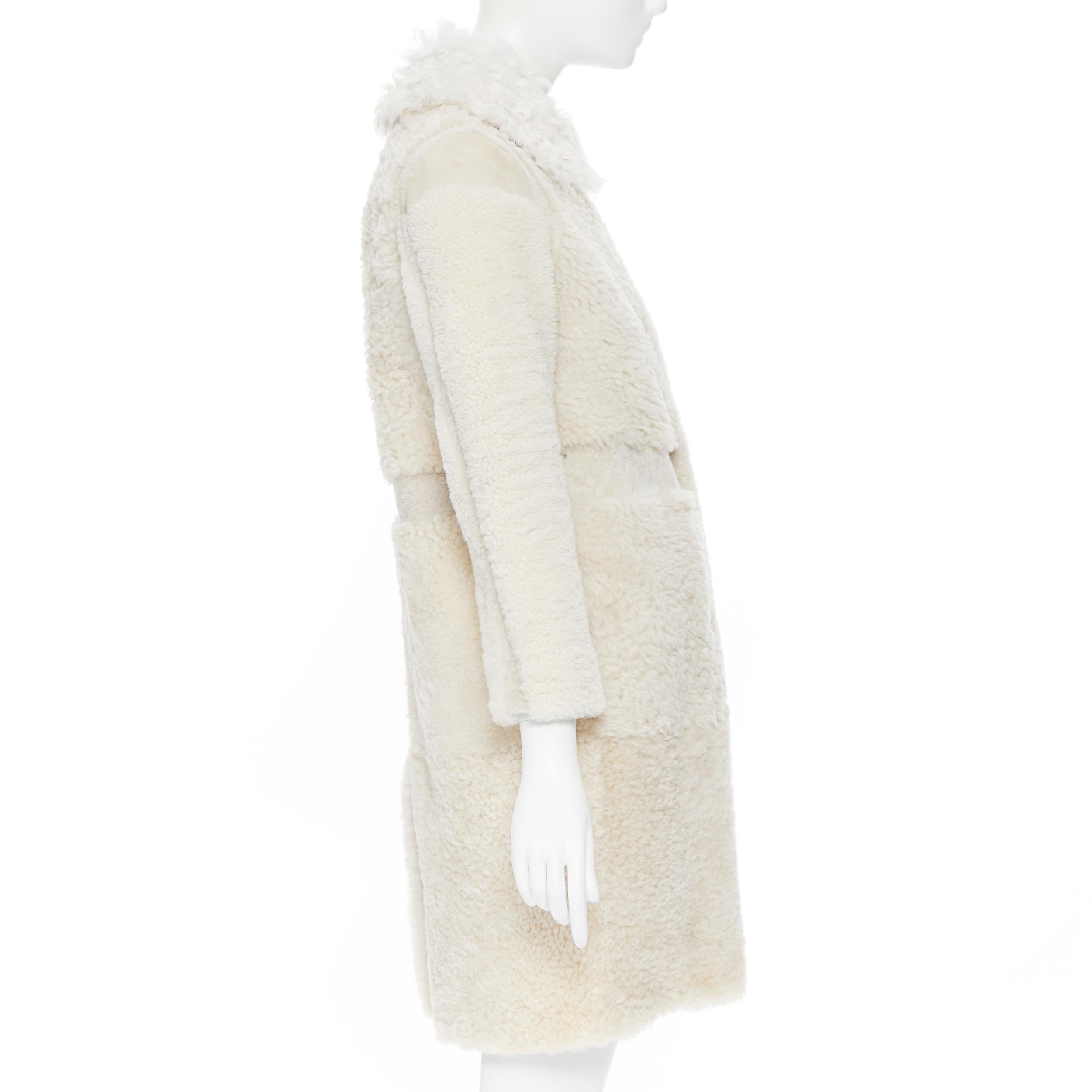 runway BURBERRY PRORSUM ivory sheep shearling shaved panel winter coat IT36 XS In Excellent Condition In Hong Kong, NT