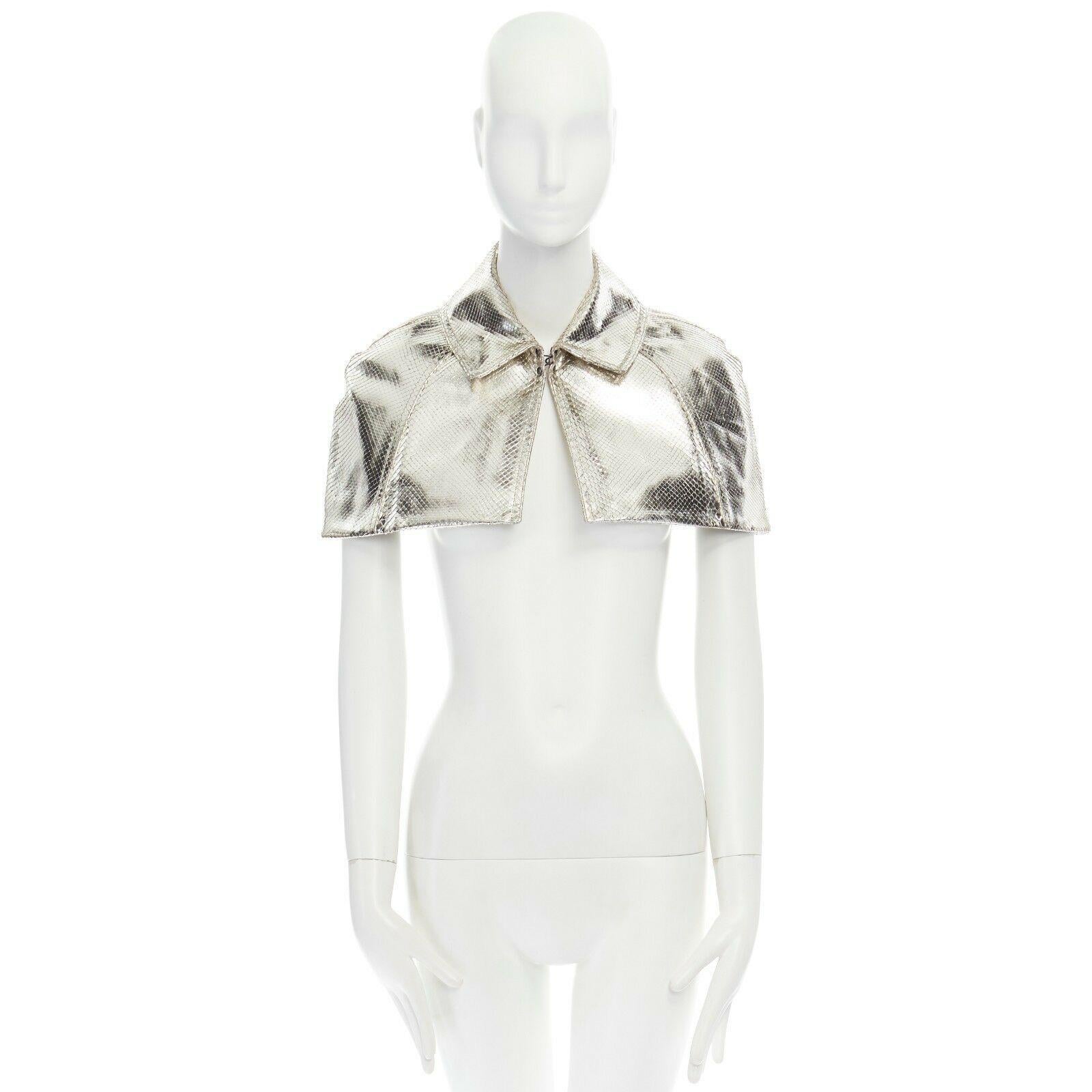 runway BURBERRY SS13 silver python leather cropped trench coat cape IT40 US4 S In Excellent Condition In Hong Kong, NT